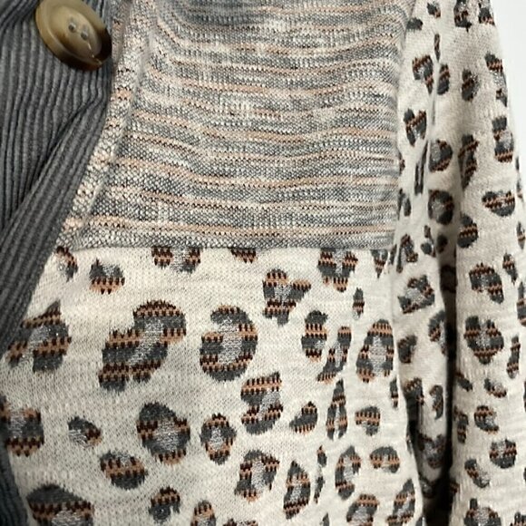 UMGEE Cream Ivory Gray Colorblock Leopard Animal Oversized Shacket Shirt Jacket - Picture 8 of 15